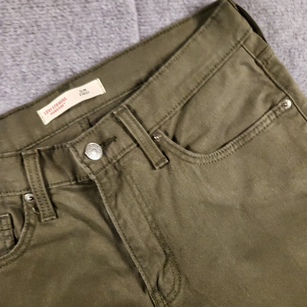 Levi Strauss Signature Pants Mens 31x29 Slim Olive Green Stretch Twill Excellent